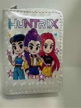 Kids White Glitter Zipper Wallet - Cartoon Character Design